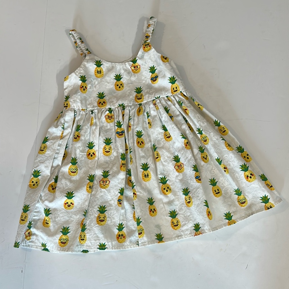 Pacific Legend Girls 3/4 Pineapples White Sun Dress Tie Waist Made in Hawaii